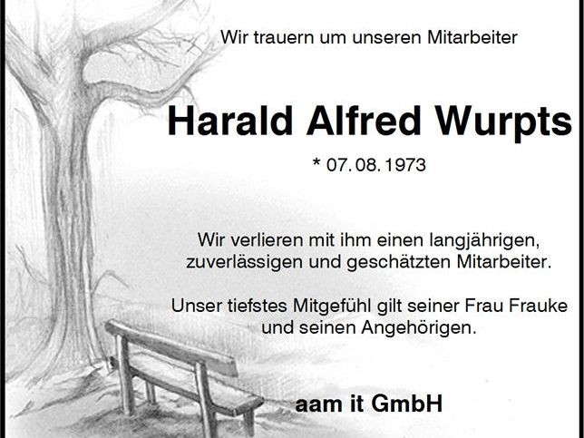 In Gedenken an unseren Mitarbeiter Harald Alfred Wurpts